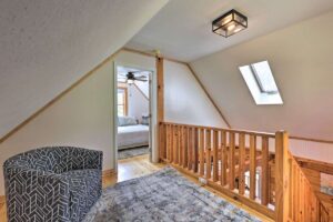 Upstairs game room in vacation mountain cabin on the creek