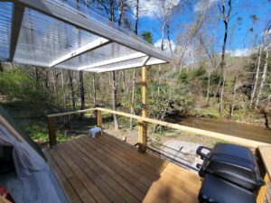 A-frame glamping on the creek near Boone North Carolina